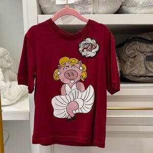 Dolce and Gabbana Red Kids T-Shirt with Cartoon Pig Design